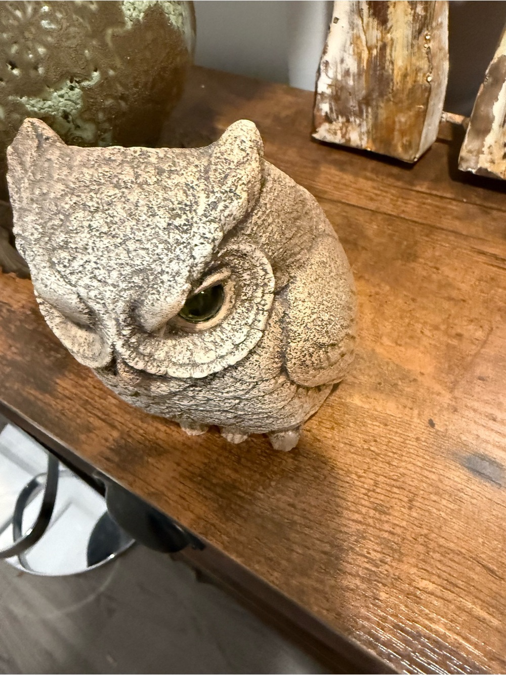 Textured Stone-Look Owl Figurine with Yellow Eyes by Winstone Editions. - Picture 2 of 6
